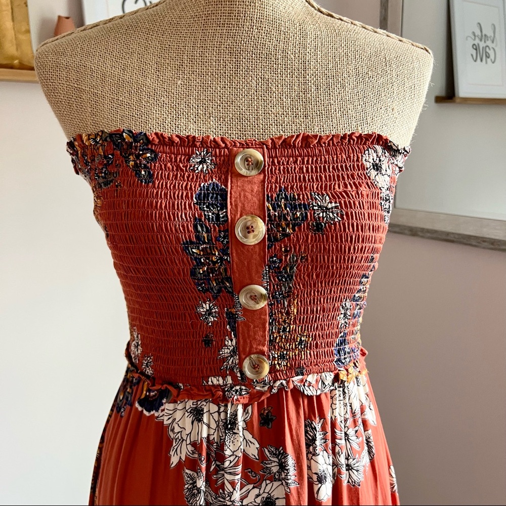 Angie Brick Orange Floral Smocked Button Front Maxi Dress - Picture 5 of 10